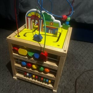 Wooden Activity Cube with Bead Maze - Multicolor